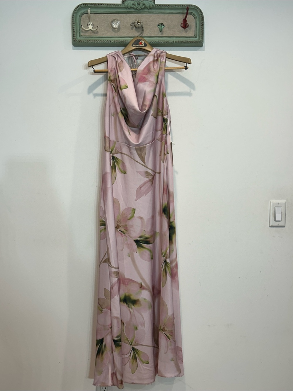 Joie Satin Sleeveless baby Pink Floral Cowl Neck Maxi Dress women’s 12 new w tag